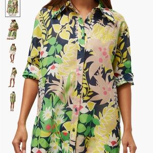 Trina Turk Floral Button-Up Shirt Dress 100% Cotton bohemian cottagecore XL